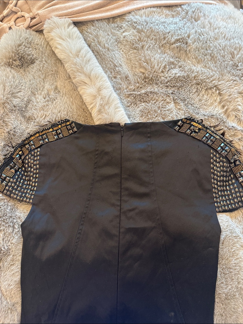 Tibi Black Mini Dress with Embellished Cap Sleeves - Picture 8 of 11